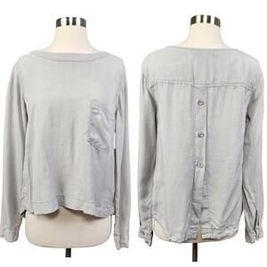 Cloth & Stone Womens Button Back Blouse Top Size Medium Silver Gray Flowy Casual